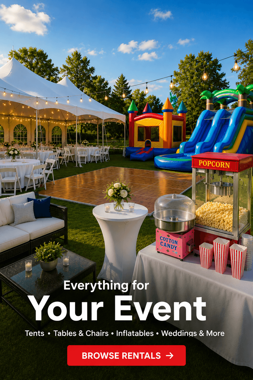 Friendly Party Rental - tents, tables and chairs, inflatables, weddings and more